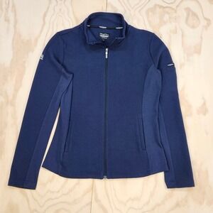 Straight Down Womens Navy Blue Ribbed Full Zip Golf Jacket L Mock Neck Pocket